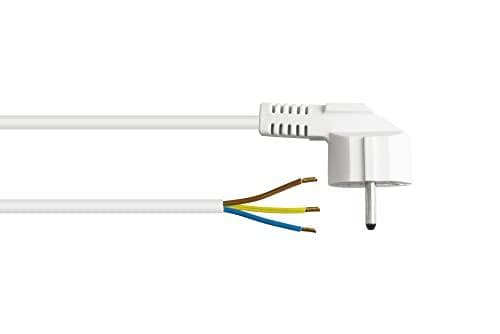 Strømlednings beskyttende kontaktstik type E+F (CEE 7/7, vinklet) til afisolerede ender, hvid, 1,00 mm², 3 m, Good Connections® (P0185-W030)