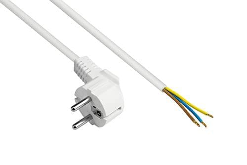Strømlednings beskyttende kontaktstik type E+F (CEE 7/7, vinklet) til afisolerede ender, hvid, 1,00 mm², 3 m, Good Connections® (P0185-W030)
