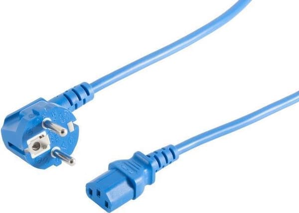 Umærkede kolde enheder strømledning vinklet beskyttende kontaktstik - IEC320-C13 stik blå - længde: 3,0m (09-05041)