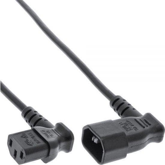InLine - Virranjatkokaapeli - IEC 60320 C13 Kulmikas IEC 60320 C14 Kulmitettu - 3,0 m - Musta (16630A)