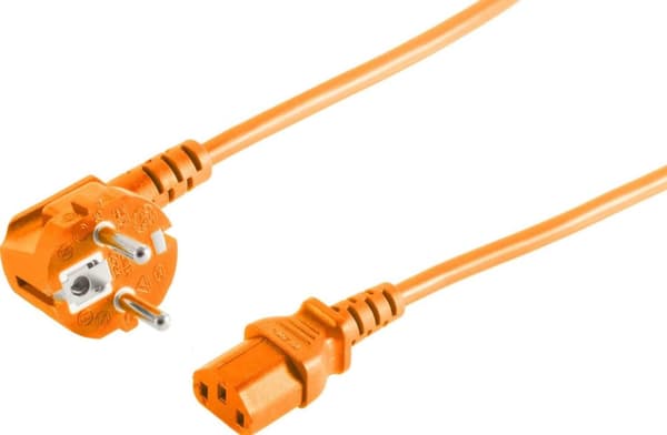 S/CONN maksimiliitettävyyden verkkoliitäntäkaapeli, suojakosketinpistoke 90° IEC-pistorasiaan, 230 V IEC-laitteille, CEE7/7-C13, VDE, oranssi, 3,0 m (