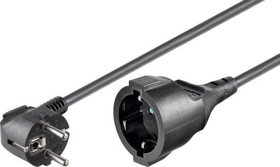 Forlænger beskyttelseskontaktstik type E+F (CEE 7/7, vinklet) til stikdåse type F (CEE 7/3, lige), sort, 1,50 mm², 2 m, Good Connections® (P0102-S020)