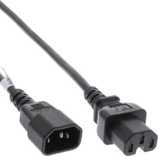 InLine - Strømforsyningsforlængerkabel - IEC 60320 C14 Lige til IEC 60320 C15 Lige - 50 cm - Sort (16811E)