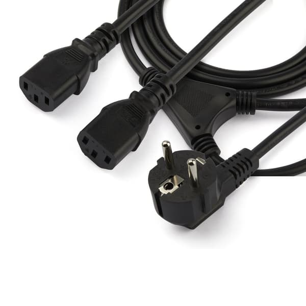 StarTech 2m C13 strømledning - Schuko CEE7 til 2x C13 - Y strømledning - C13 IEC ledning - Strømledning - CEE 7/7 (M) til IEC 60320 C13 - AC 250V - 10