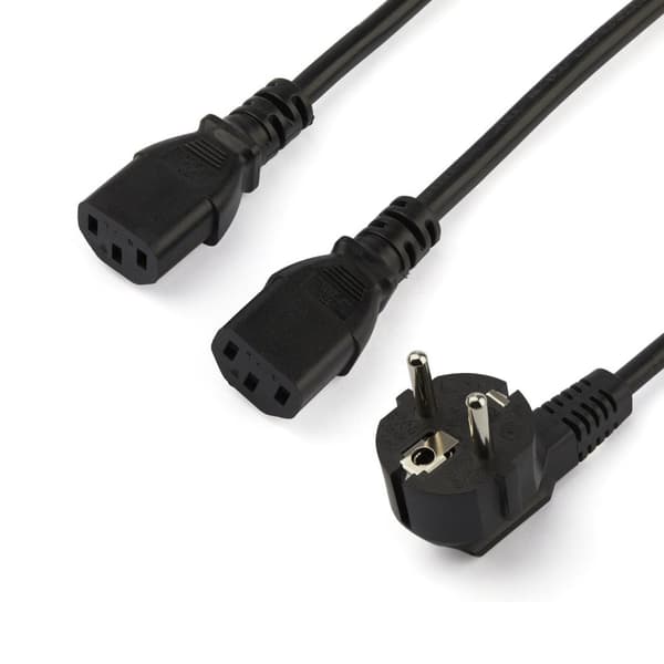 StarTech 2m C13 strømledning - Schuko CEE7 til 2x C13 - Y strømledning - C13 IEC ledning - Strømledning - CEE 7/7 (M) til IEC 60320 C13 - AC 250V - 10