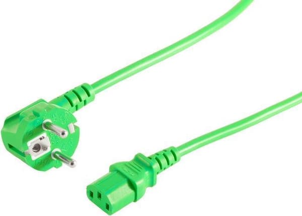 Merkkitön IEC-virtajohdon kulmassa oleva suojakosketinpistoke - IEC320-C13-pistorasia vihreä - pituus: 5,0 m (09-05053)