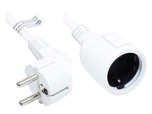 Forlænger beskyttelseskontaktstik type E+F (CEE 7/7, vinklet) til stikdåse type F (CEE 7/3, lige), hvid, 1,50 mm², 2 m, Good Connections® (P0102-W020)