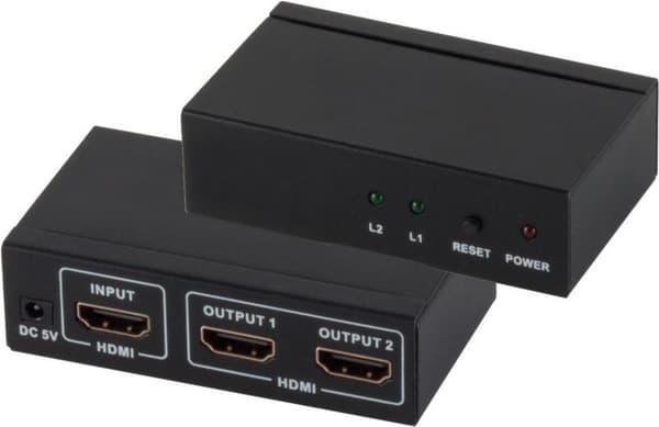 S/CONN maksimal tilslutning HDMI-fordeler, 1 x IN 2 x OUT med strømforsyning, 4K2K, 3D, VER1.4 (05-03002)