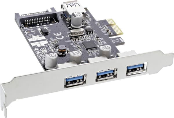 InLine 76662C interfacekort, 3x+1x USB 3.0, PCIe, med SATA strømstik, inkl. lavprofilspaltebeslag