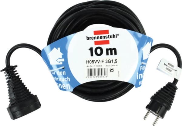 Brennenstuhl 1165460 Kvalitet plast forlængerledning sort - H05VV-F 3G1,5 - 10m
