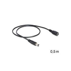 DeLOCK - Strømforlængerkabel - DC-stik 5,5 mm (ID: 2,1 mm) (B) - DC-stik 5,5 mm (ID: 2,1 mm) (M) - 50 cm (83290)