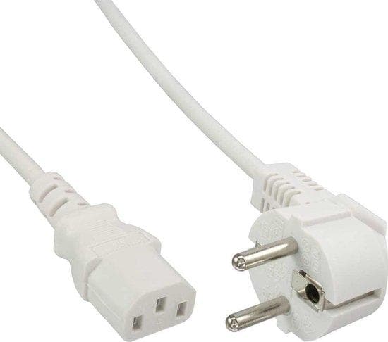 Strømlednings beskyttende kontaktstik type E+F (CEE 7/7, vinklet) til C13 (lige), hvid, 0,75 mm², 1 m, Good Connections® (P0130-W010)