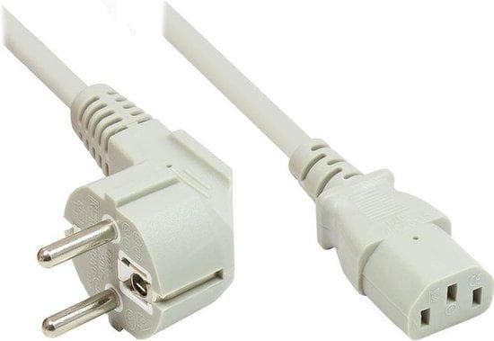 Nätsladds skyddskontakt typ E+F (CEE 7/7, vinklad) till C13 (rak), grå, 0,75 mm², 1,8 m, Good Connections® (P0130-GR018)