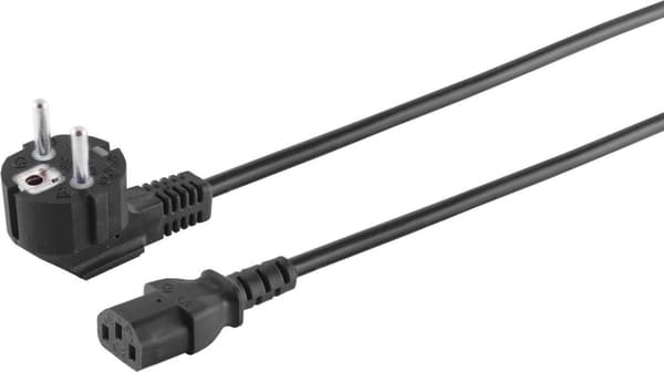 S/CONN maksimiliitettävyyden verkkoliitäntäkaapeli, suojakosketinpistoke 90° IEC-pistorasiaan, 230 V IEC-laitteille, CEE7/7-C13, VDE, 2,0 m (60007)