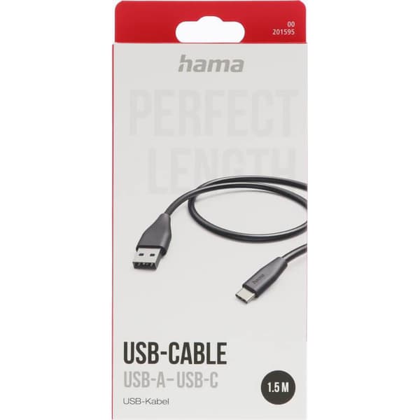Latauskaapeli USB-A–USB-C Musta 1,5 m
