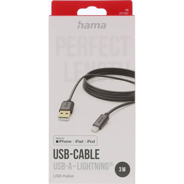 HAMA Laddkabel Lightning Svart 3.0m