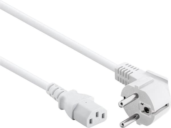 Nätsladds skyddskontakt typ E+F (CEE 7/7, vinklad) till C13 (rak), vit, 1,00 mm², 5 m, Good Connections® (P0130-W050)