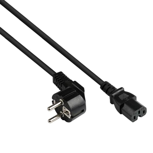 Virtajohdon suojakosketinpistoke tyyppi E+F (CEE 7/7, kulmikas) C15 lämpimään laitepistorasiaan (suora), musta, 1,00 mm², 1 m, Good Connections® (P015