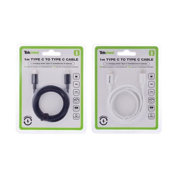 Kabel typ-c till typ-c snabbladdning Tekmee 1m 3A
