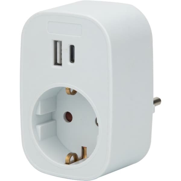 J&EL adapter USB A+C og 16A stikkontakt hvit