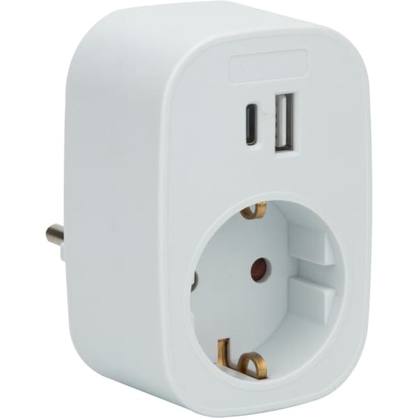 J&EL adapter USB A+C og 16A stikkontakt hvit