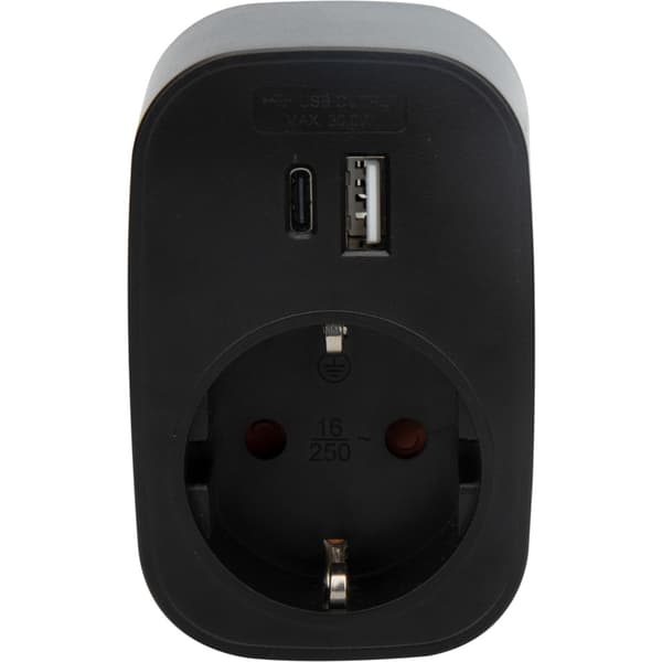 J&EL adapter USB A+C og 16A stikkontakt sort