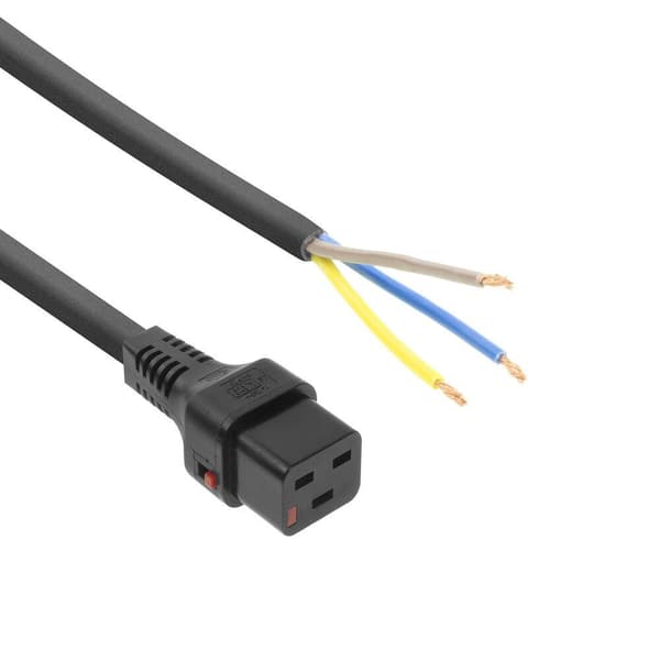 ACT Powercord C19 IEC-lås - åben ende sort 2 m, PC1174, 5-pak (AK5327)
