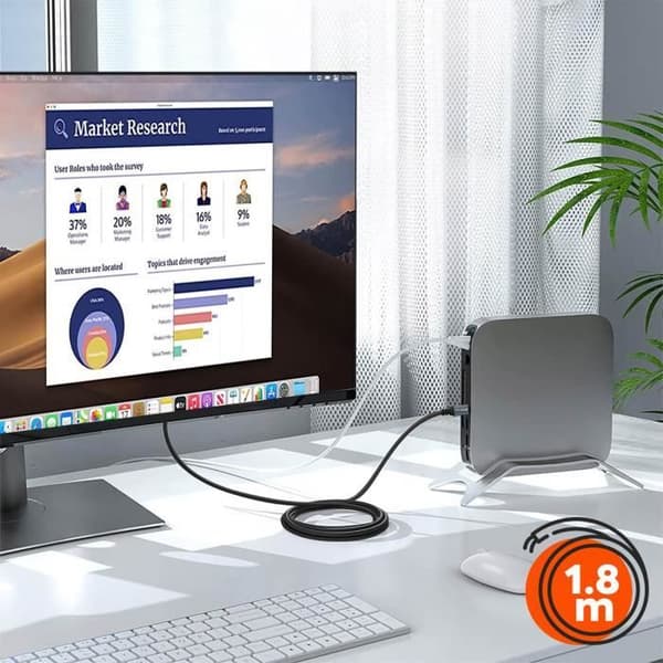 8K Videokabel USB Typ C till DisplayPort Hane Högupplöst 1,8m LinQ Svart