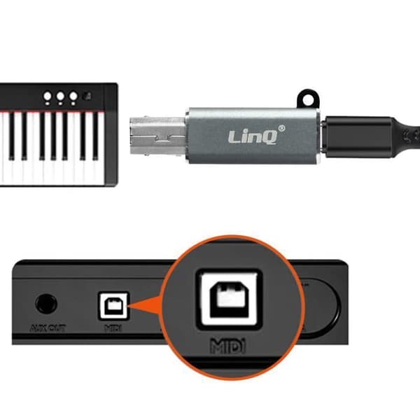 USB-C till USB-B-adapter - LinQ - Vit - Plug and Play - MIDI-stöd - Inbyggd teknik