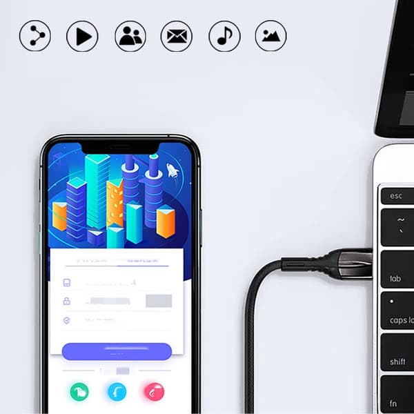 INF 2 Pack Datakaapeli erityisellä valaistuskuviolla Type-C ja USB-pikalataus Musta