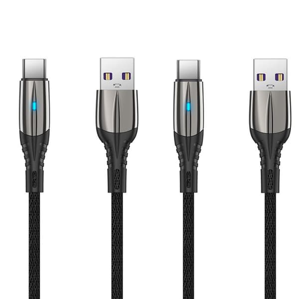 INF 2-pak USB til USB-C-kabel, 1,2 m, understøtter hurtig opladning Sort
