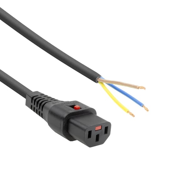 ACT Powercord C13 IEC-lås - öppen ände svart 2 m, PC1025, 5-pack (AK5329)