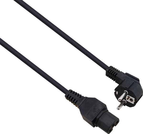 Helos - strømkabel - CEE 7/7 (M) vinklet til IEC 60320 C15 lige - 250 V - 10 A - 1,8 m - sort