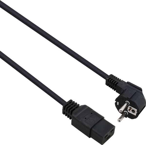 Helos - strømkabel - CEE 7/7 (M) vinklet til IEC 60320 C19 lige - 250 V - 10 A - 1,8 m - sort