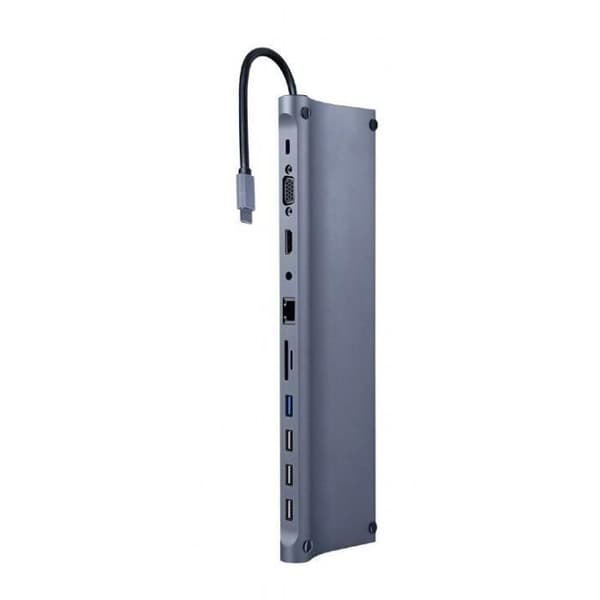 GEMBIRD 11-i-1 USB Type-C Multiport Adapter (USB Hub + HDMI + VGA + PD + Kortläsare + LAN + 3,5 mm ljud),