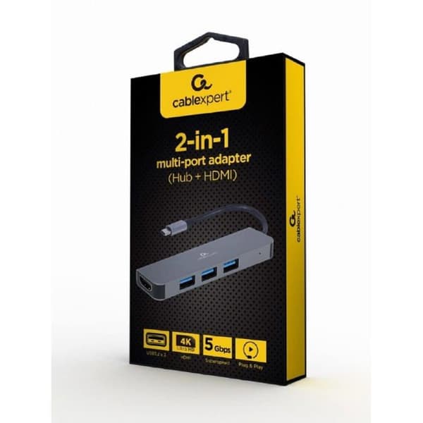 Hub USB-C HDMI - Gembird - 8716309121446 - 3 portar USB 3.2 - HDMI 4K - Hållbart metall