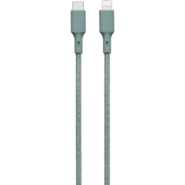 Kabel - JUST GREEN - Återvinningsbar bomull USB C/Lightning 2 m - Laddning och synkronisering - Nattgrön