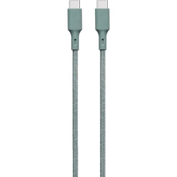 USB C/USB C bomull Återvinningsbar kabel 2m 3A Nattgrön Just Green