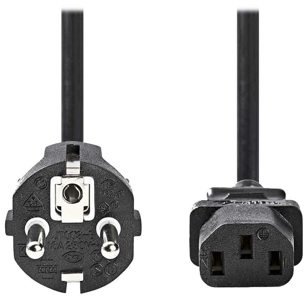 NEDIS napájecí kabel 230V/ přípojný 10A/ konektor IEC-320-C13/ přímá zástrčka Schuko/ černý/ bulk/ 5m