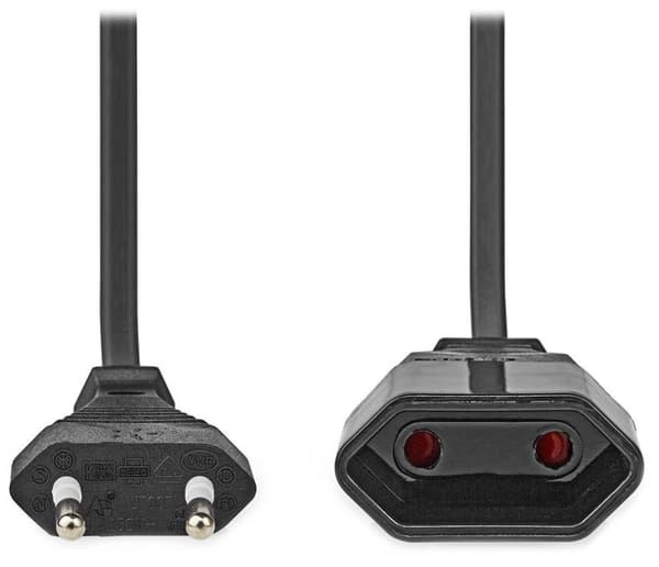 NEDIS napájecí kabel pro adaptéry/ Euro zástrčka - Euro zásuvka/ přímý-přímý/ dvoulinka/ černý/ bulk/ 5m