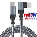 Miniatyrbild 1 av 4: Ototon® 2M USB C till USB C-kabel 90 grader vinklad PD Snabbladdning 60W Typ C-kabel Nylonflätad för MacBook Samsung Huawei - 2M