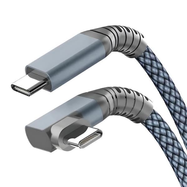3 i 1 USB-C-kabel 100W Laddning 4K-upplösning 20Gbps Överföringsvinklad 1m Grå