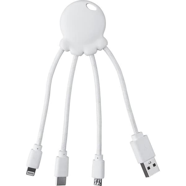 Biologiskt nedbrytbar Octopus-kabel USB A/micro USB &amp; USB C &amp; Lightning 0,1 m Vit Xoopar