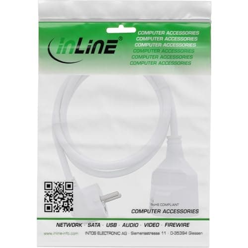 InLine® strømforlænger beskyttelseskontaktstik vinklet / fatning, hvid, 7m (16407U)