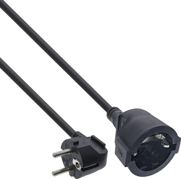 InLine strømforlænger beskyttelseskontaktstik vinklet stikdåse sort - kabel - forlængerkabel - strøm-/strømforsyning - 15 m (16410X)