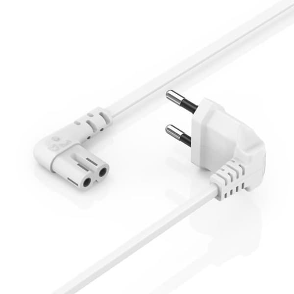 Nätsladd, vinklad på båda sidor, eurokontakt, 8/C7 form, 3 m, vit