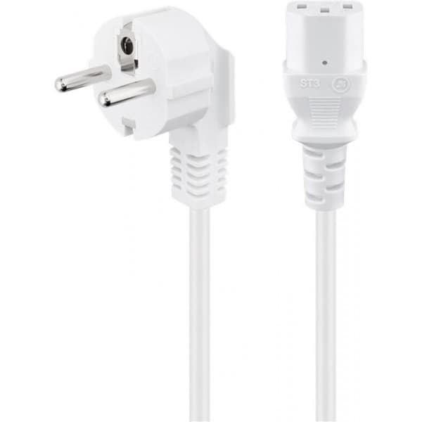 Goobay type F, CEE 7/7 - C13-strømkabel med vinklet stik, 1,5 m, hvid