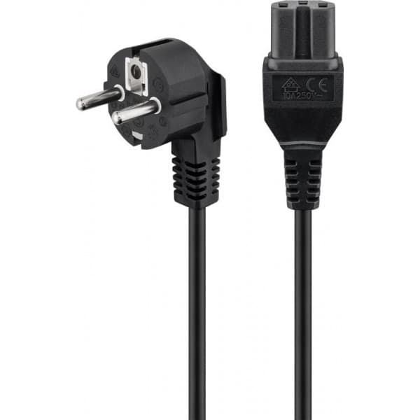 Goobay typ F, CEE 7/7 - C15 -strömkabel med vinklad kontakt, 2 m, svart