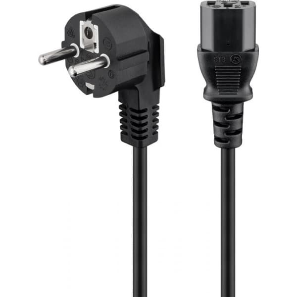 Goobay type F, CEE 7/7 - C13-strømkabel med vinklet stik, 2 m, sort