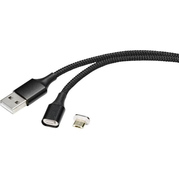 Renkforce USB-kabel USB 2.0 USB-A hane, USB-Micro-B hane 1.00 m svart magnetisk kontakt RF-4746074